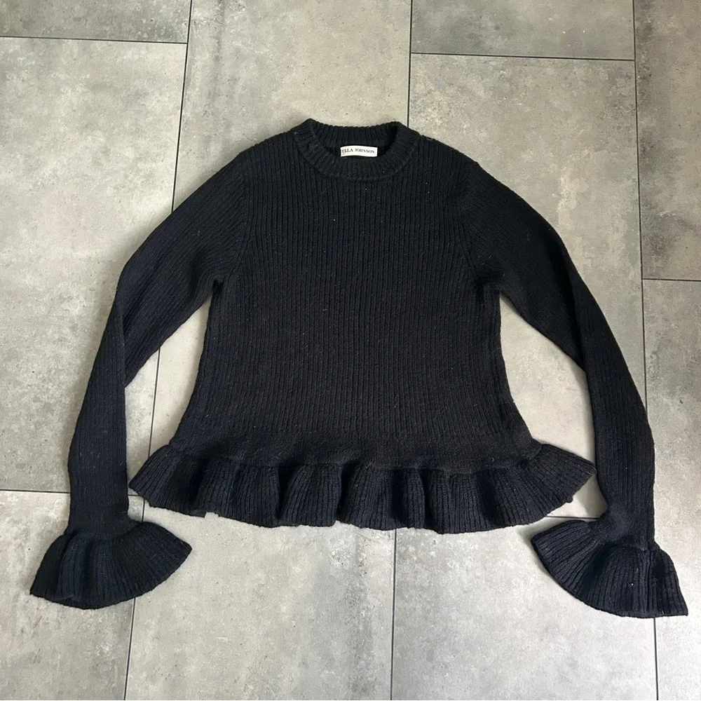 Ulla Johnson nadine pullover sweater black alpaca silk blend ruffle hem small - Picture 2 of 6